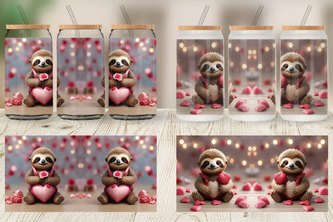 Glass Can Wrap Valentine Sloth Sublimation artnoy 