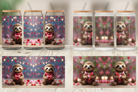 Glass Can Wrap Valentine Sloth Sublimation artnoy 