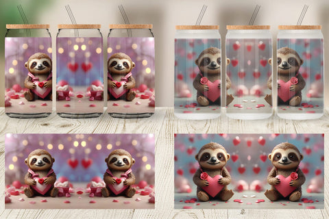 Glass Can Wrap Valentine Sloth Sublimation artnoy 