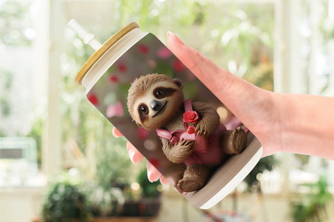 Glass Can Wrap Valentine Sloth Sublimation artnoy 