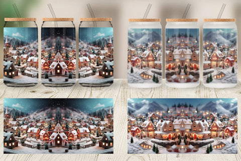 Glass Can Wrap Valentine Snow Village Sublimation artnoy 