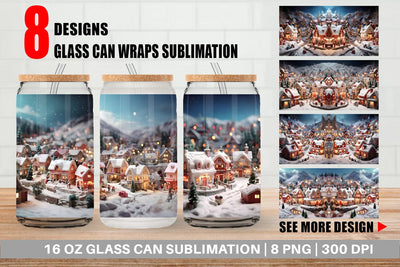 Glass Can Wrap Valentine Snow Village Sublimation artnoy 