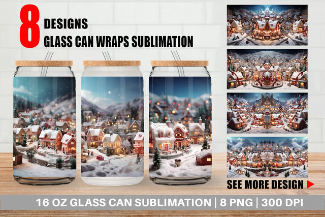Glass Can Wrap Valentine Snow Village Sublimation artnoy 