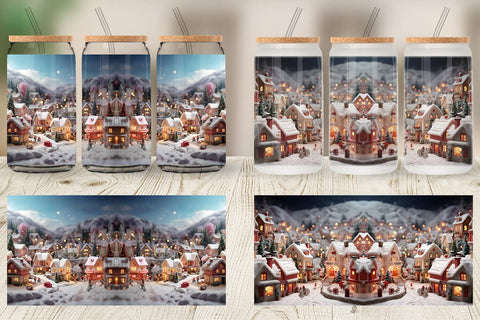 Glass Can Wrap Valentine Snow Village Sublimation artnoy 