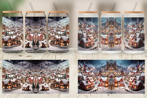 Glass Can Wrap Valentine Snow Village Sublimation artnoy 