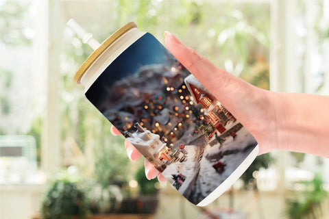 Glass Can Wrap Valentine Snow Village Sublimation artnoy 