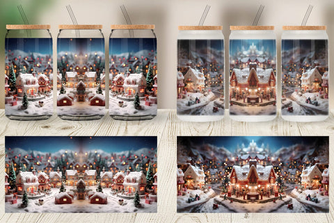 Glass Can Wrap Valentine Snow Village Sublimation artnoy 