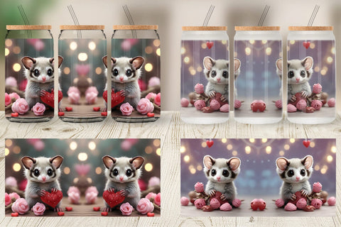 Glass Can Wrap Valentine Sugar Glider Sublimation artnoy 