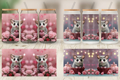 Glass Can Wrap Valentine Sugar Glider Sublimation artnoy 