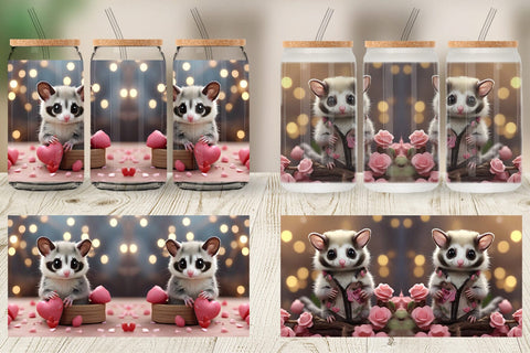 Glass Can Wrap Valentine Sugar Glider Sublimation artnoy 