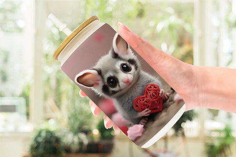 Glass Can Wrap Valentine Sugar Glider Sublimation artnoy 
