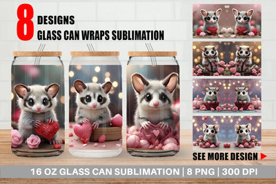 Glass Can Wrap Valentine Sugar Glider Sublimation artnoy 