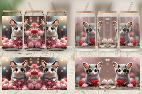Glass Can Wrap Valentine Sugar Glider Sublimation artnoy 