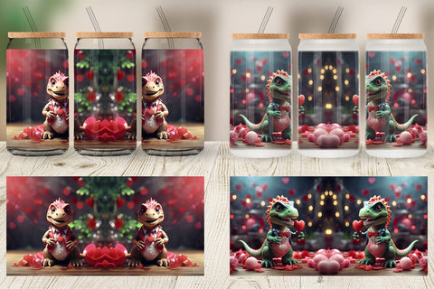 Glass Can Wrap Valentine T Rex Sublimation artnoy 