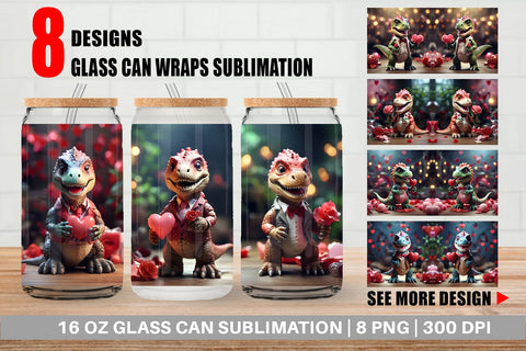 Glass Can Wrap Valentine T Rex Sublimation artnoy 