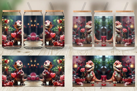 Glass Can Wrap Valentine T Rex Sublimation artnoy 