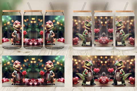 Glass Can Wrap Valentine T Rex Sublimation artnoy 