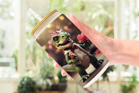 Glass Can Wrap Valentine T Rex Sublimation artnoy 