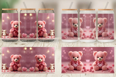 Glass Can Wrap Valentine Teddy Bear Sublimation artnoy 