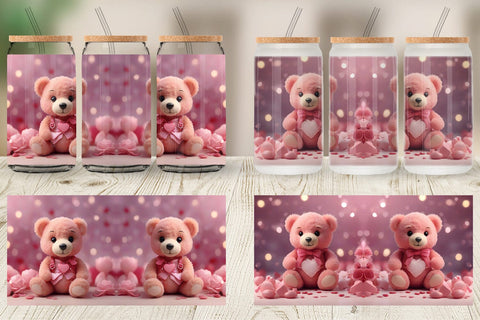 Glass Can Wrap Valentine Teddy Bear Sublimation artnoy 