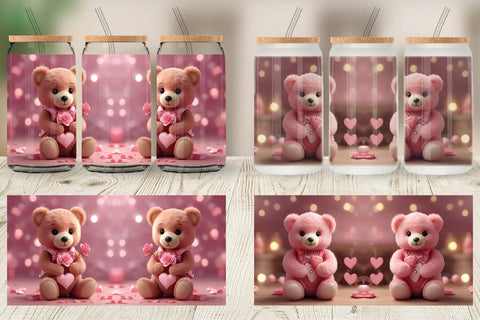 Glass Can Wrap Valentine Teddy Bear Sublimation artnoy 