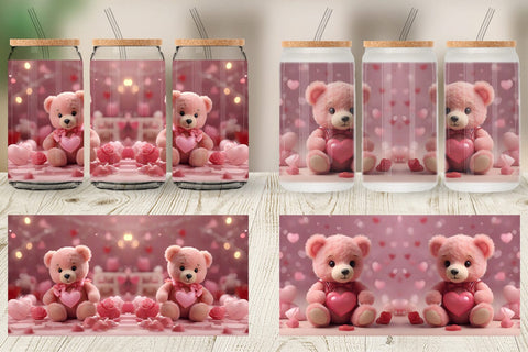 Glass Can Wrap Valentine Teddy Bear Sublimation artnoy 