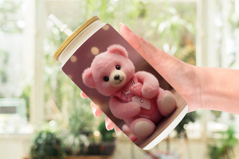 Glass Can Wrap Valentine Teddy Bear Sublimation artnoy 