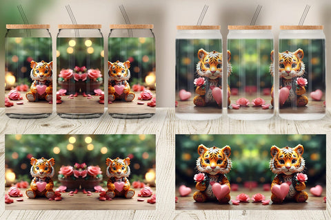 Glass Can Wrap Valentine Tiger Sublimation artnoy 
