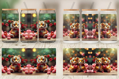 Glass Can Wrap Valentine Tiger Sublimation artnoy 