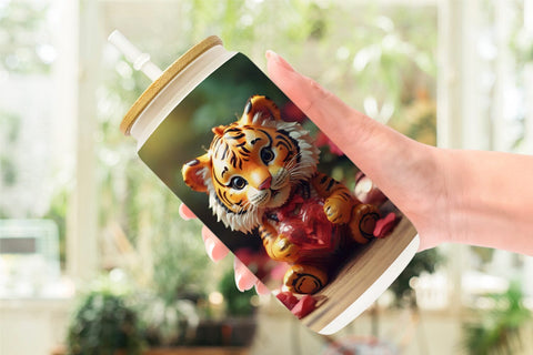 Glass Can Wrap Valentine Tiger Sublimation artnoy 