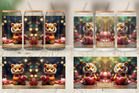 Glass Can Wrap Valentine Tiger Sublimation artnoy 