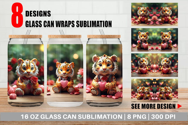 Glass Can Wrap Valentine Tiger Sublimation artnoy 
