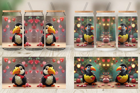 Glass Can Wrap Valentine Toucan Bird Sublimation artnoy 