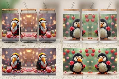 Glass Can Wrap Valentine Toucan Bird Sublimation artnoy 