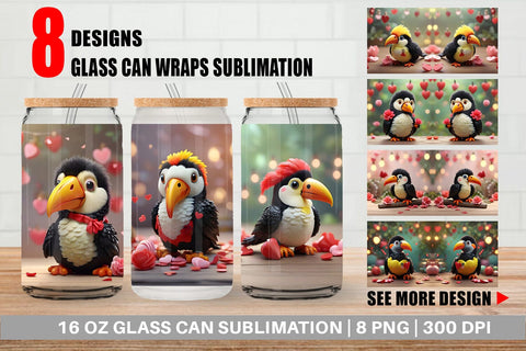 Glass Can Wrap Valentine Toucan Bird Sublimation artnoy 