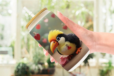 Glass Can Wrap Valentine Toucan Bird Sublimation artnoy 