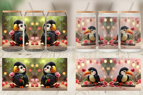 Glass Can Wrap Valentine Toucan Bird Sublimation artnoy 