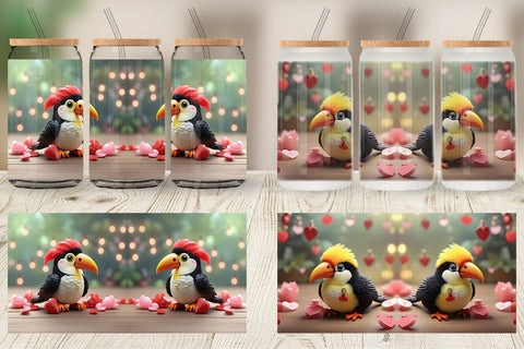 Glass Can Wrap Valentine Toucan Bird Sublimation artnoy 