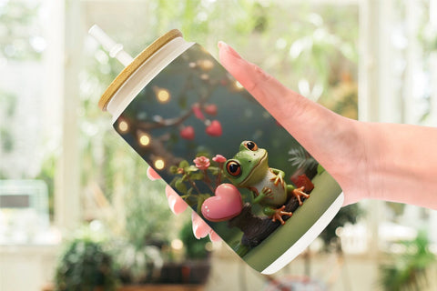 Glass Can Wrap Valentine Tree Frog Sublimation artnoy 