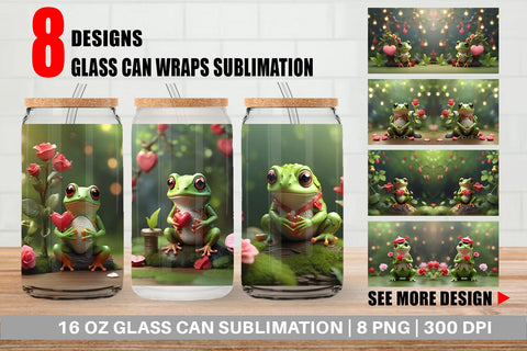 Glass Can Wrap Valentine Tree Frog Sublimation artnoy 