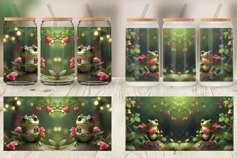 Glass Can Wrap Valentine Tree Frog Sublimation artnoy 