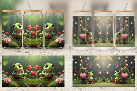 Glass Can Wrap Valentine Tree Frog Sublimation artnoy 