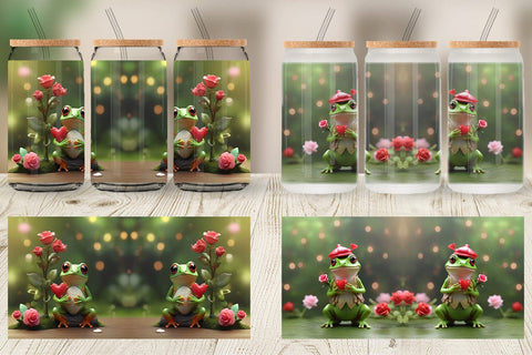 Glass Can Wrap Valentine Tree Frog Sublimation artnoy 