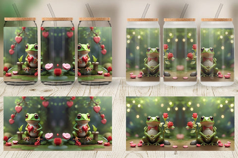 Glass Can Wrap Valentine Tree Frog Sublimation artnoy 