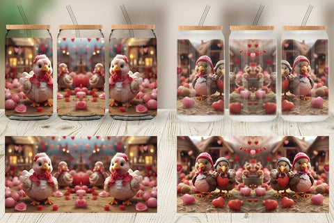 Glass Can Wrap Valentine Turkey Farm Sublimation artnoy 