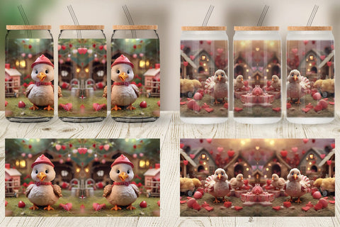 Glass Can Wrap Valentine Turkey Farm Sublimation artnoy 