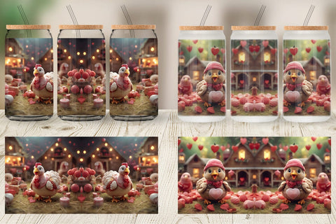 Glass Can Wrap Valentine Turkey Farm Sublimation artnoy 