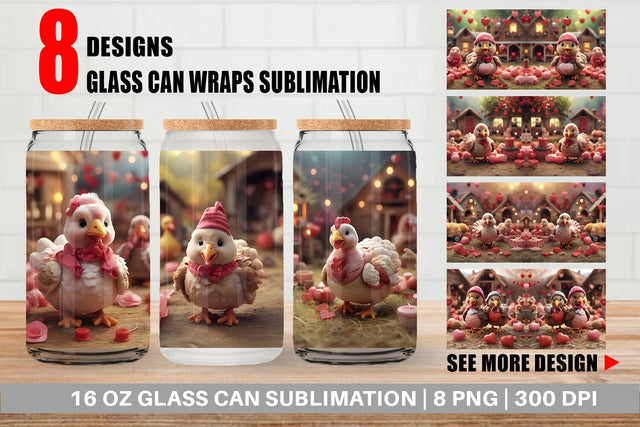 Glass Can Wrap Valentine Turkey Farm Sublimation artnoy 