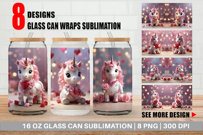 Glass Can Wrap Valentine Unicorn Sublimation artnoy 