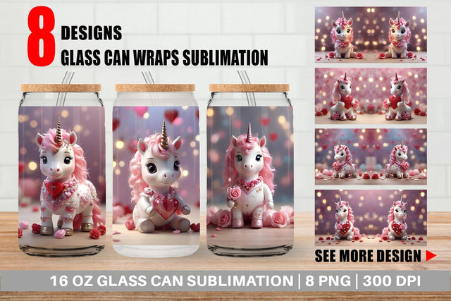 Glass Can Wrap Valentine Unicorn Sublimation artnoy 
